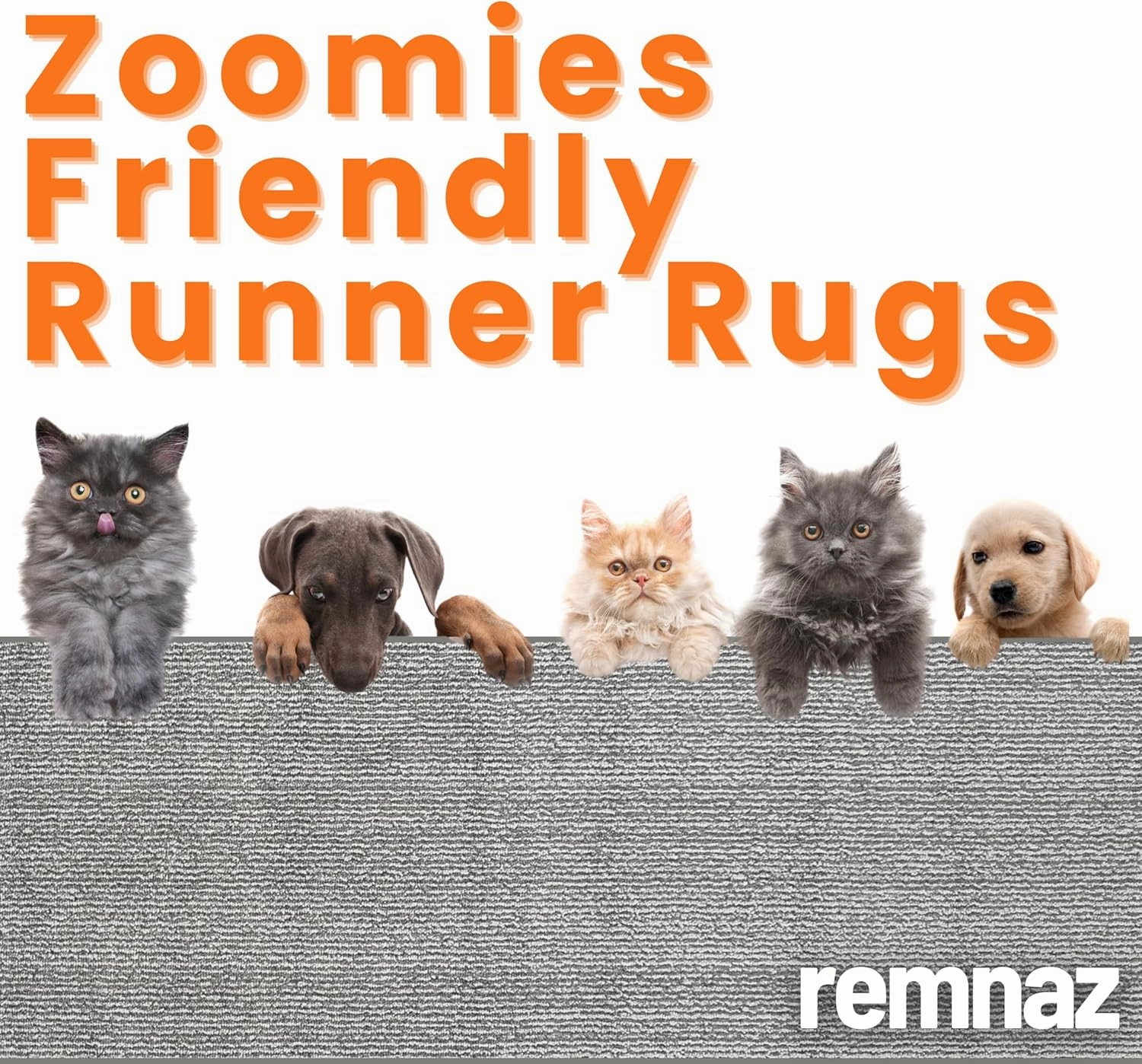 35ft Custom Size Runner Rug by The Foot for Extra Long Hallways - Striped Grey | Non-Slip & Washable | No-Fray Edge Finished
