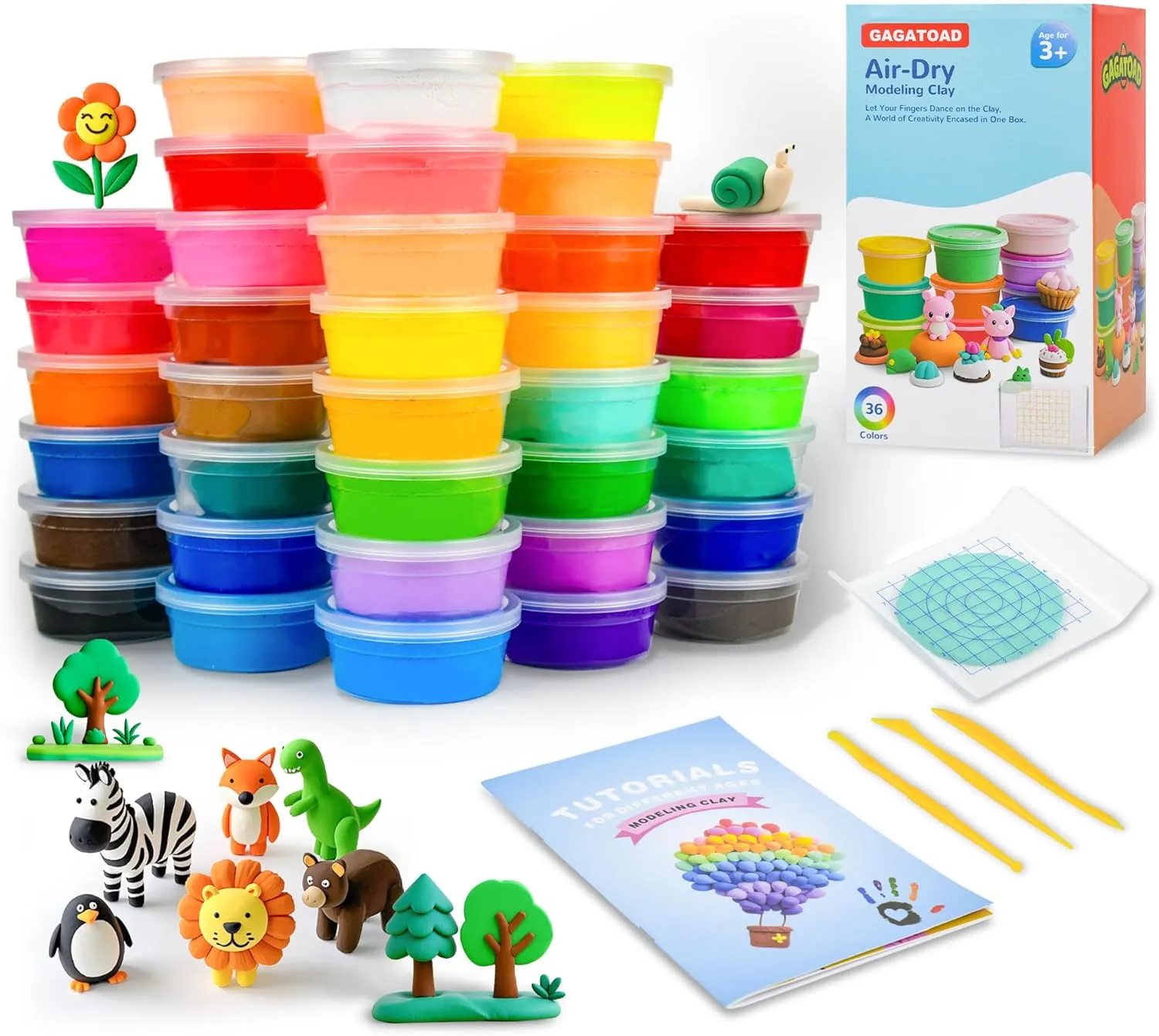 36 Colors Ultra Light Air Dry Clay Kit with Pressing Board Modeling Clay Plastic Tools, and Step by Step Guide Book for Kids Adults Easy to Use