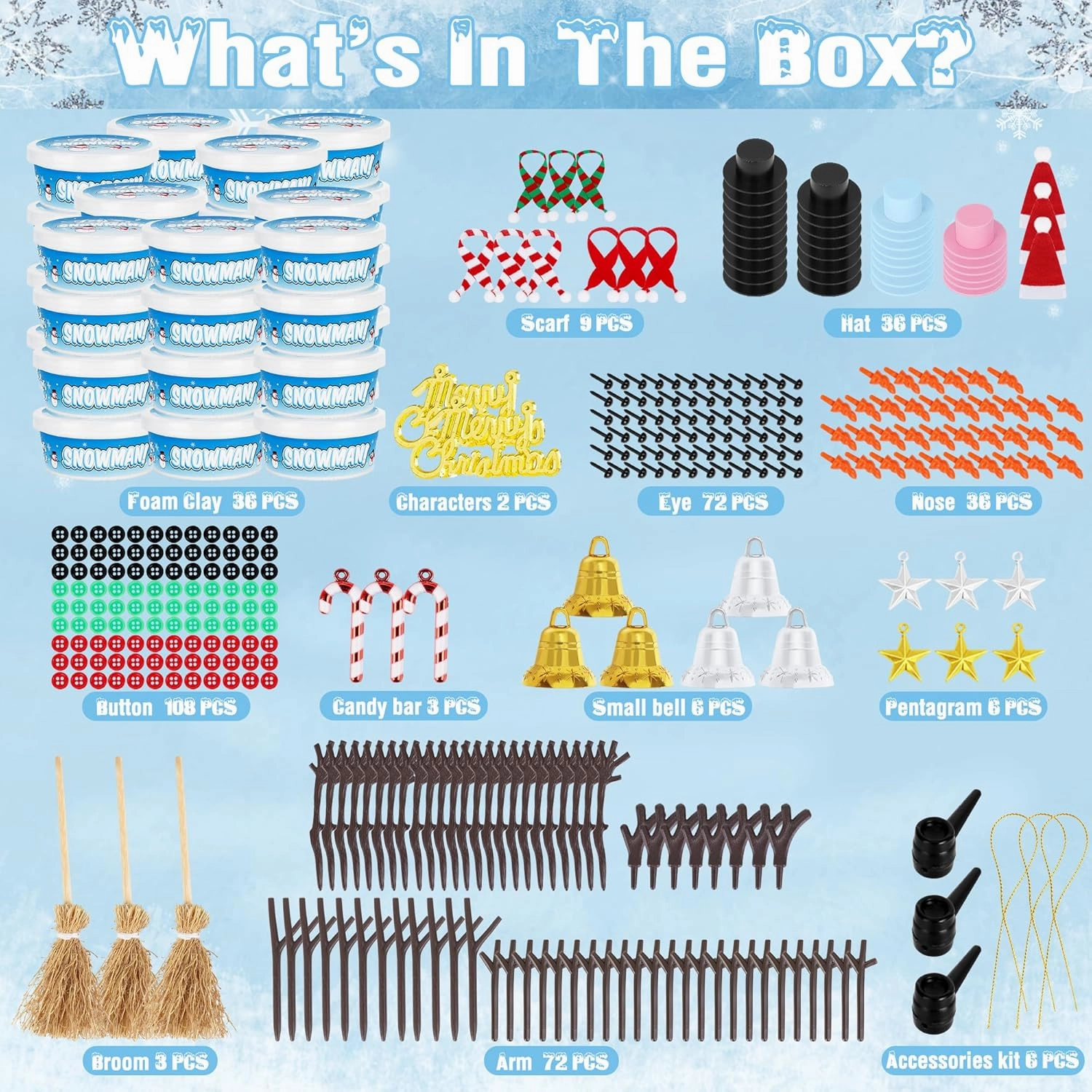 36 Pack Build a Snowman Kit, Snowman Kit Inspiring DIY Crafts for Kids, Creative Air Dry Clay Modeling Snowman Craft, Enhance Creativity Christmas Gifts for Kids, Winter School Xmas Creative Supplies