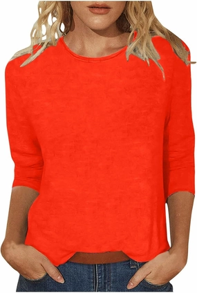 3/4 Length Sleeve Tops for Women Casual Loose Fit Crewneck T Shirts Cute Solid Plus Size Spring Fashion Tops 2025