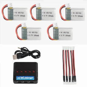 3.7V 150mAh Lipo Battery for JJRC H36 Eachine E010 E011 GoolRC T36 RC Quadcopter 5 Pack with 5-in-1 Battery Charger