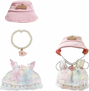 3-Piece Set – Clothes for 17cm Dolls Doll Dress Set with Hat Necklace and Dress – 3-Piece Outfit Cute and Fashionable Clothes for Dolls – Accessories Only, No Doll Included