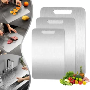 3Pcs Titanium Cutting Boards - 100% Pure Titanium, Double-Sided, Food Grade, Rust-Proof, Durable, Perfect for Meat, Fruit & Vegetables - (18.11x11.81，15.35x11，11.42x7.88 Inces)