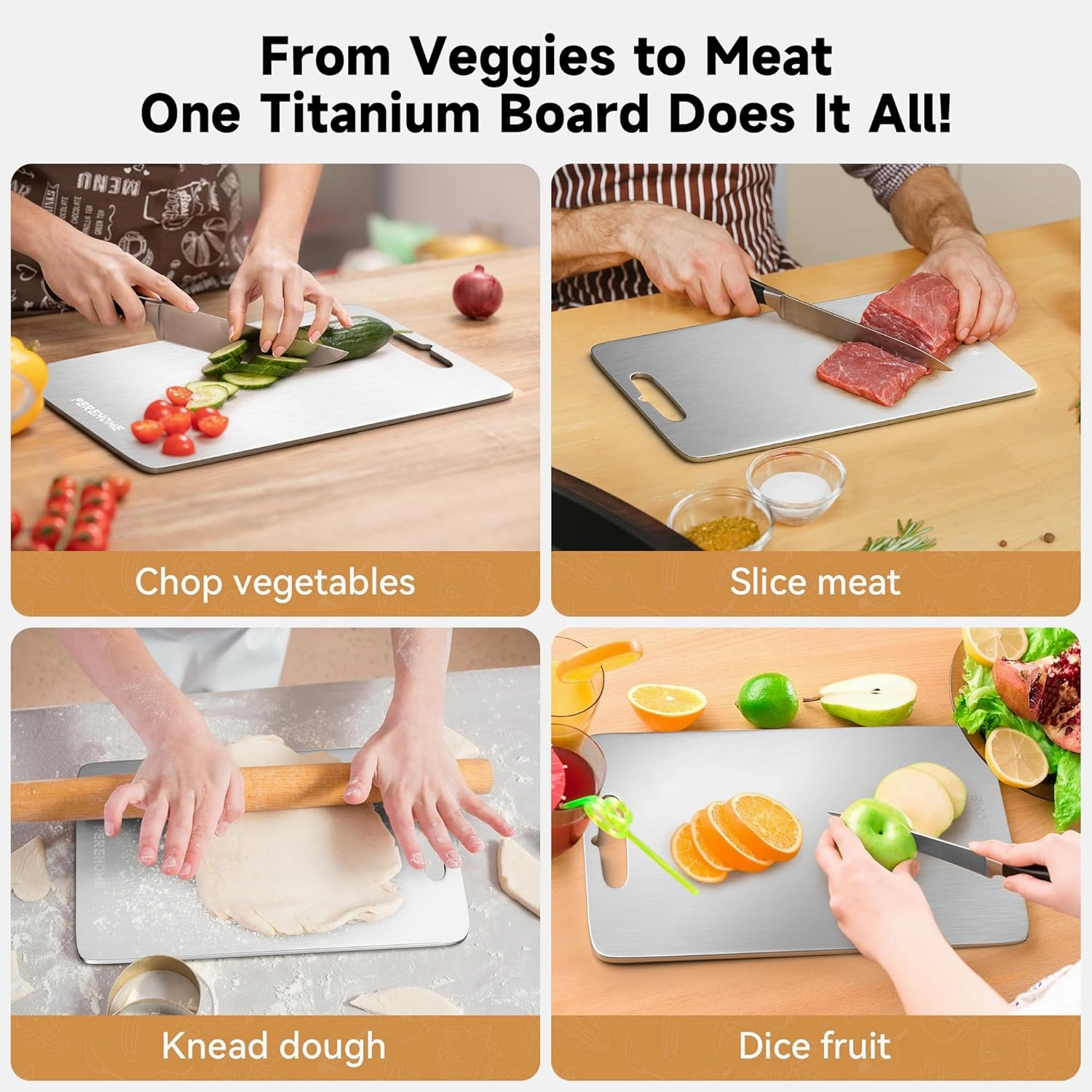 3pcs Titanium Cutting Board for Kitchen, Cutting Board Double Sided Food Grade, Chopping Boards with Handle, Dishwasher Safe, Cutting Boards For Meats, Fruits, Vegetables