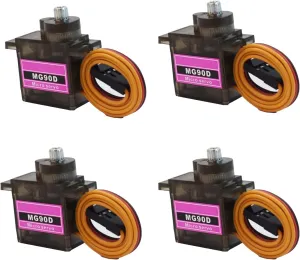 4 Pack MG90D 9g Digital Micro Servo Full Metal Gear 360 Degree Continuous Rotation Mini RC Servos Motor Upgraded SG90 for Arduino RC Smart Car Robot Arm Airplane Boat DIY Project
