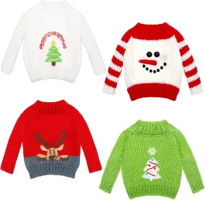 4 Pieces Christmas Elf Accessories Christmas Clothes Sweater Set Elf Hand Knitted Clothing Elk Christmas Tree Snowflake Print with Pearl Christmas Accessory Set for Doll Decor (Süß)