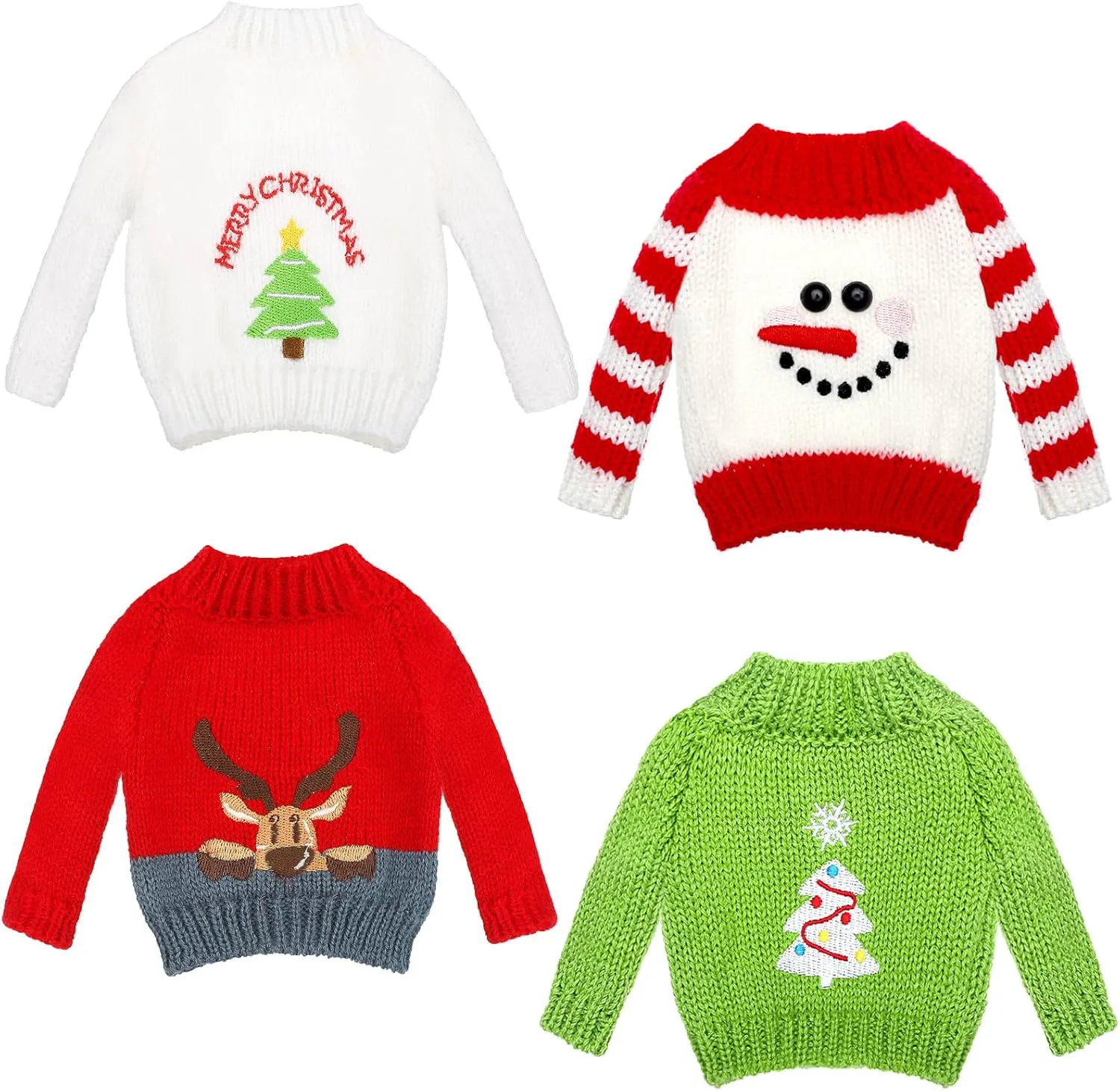 4 Pieces Christmas Elf Accessories Christmas Clothes Sweater Set Elf Hand Knitted Clothing Elk Christmas Tree Snowflake Print with Pearl Christmas Accessory Set for Doll Decor (Süß)