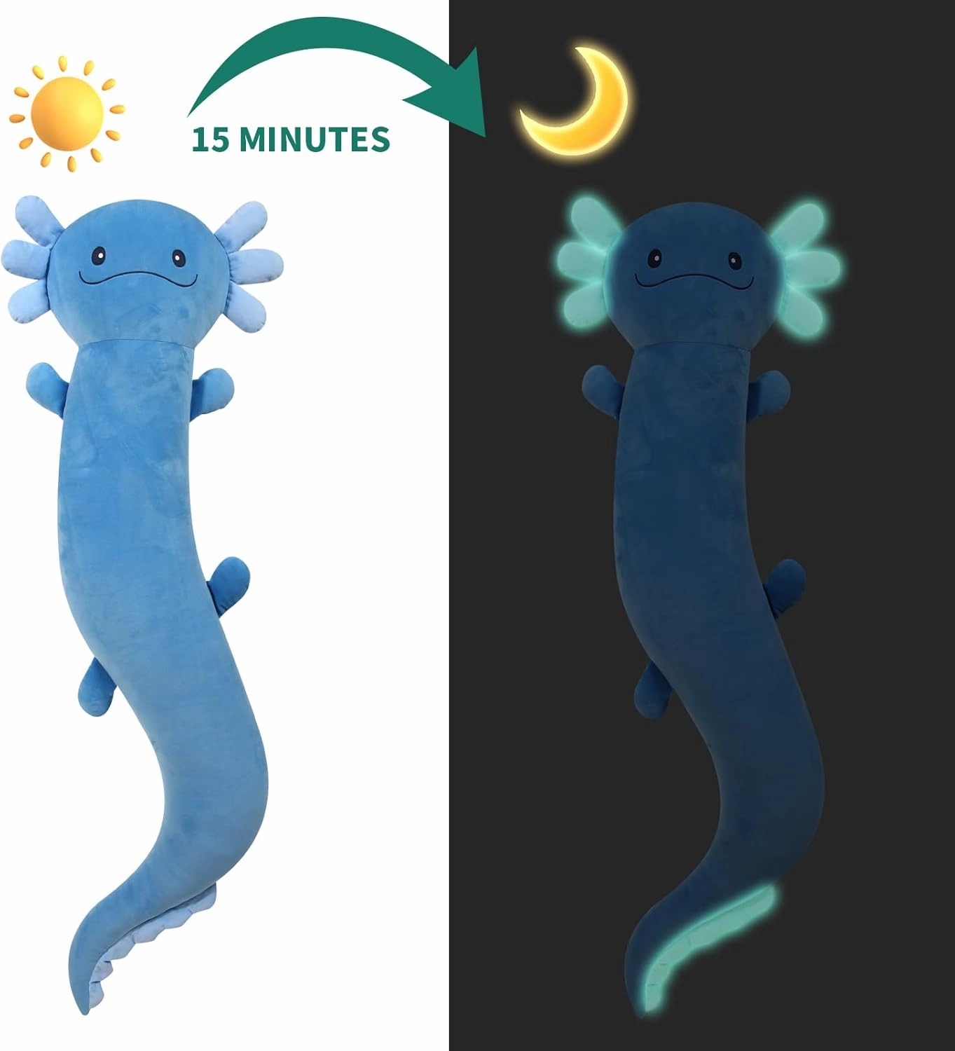 48 inch Giant Axolotl Plush Stuffed Animal, Big Blue Axolotl Glow in The Dark Fluorescent Plushies, Jumbo Salamander Body Pillow Gifts for Kids Adults, Birthday