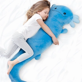 48 inch Giant Axolotl Plush Stuffed Animal, Big Blue Axolotl Glow in The Dark Fluorescent Plushies, Jumbo Salamander Body Pillow Gifts for Kids Adults, Birthday