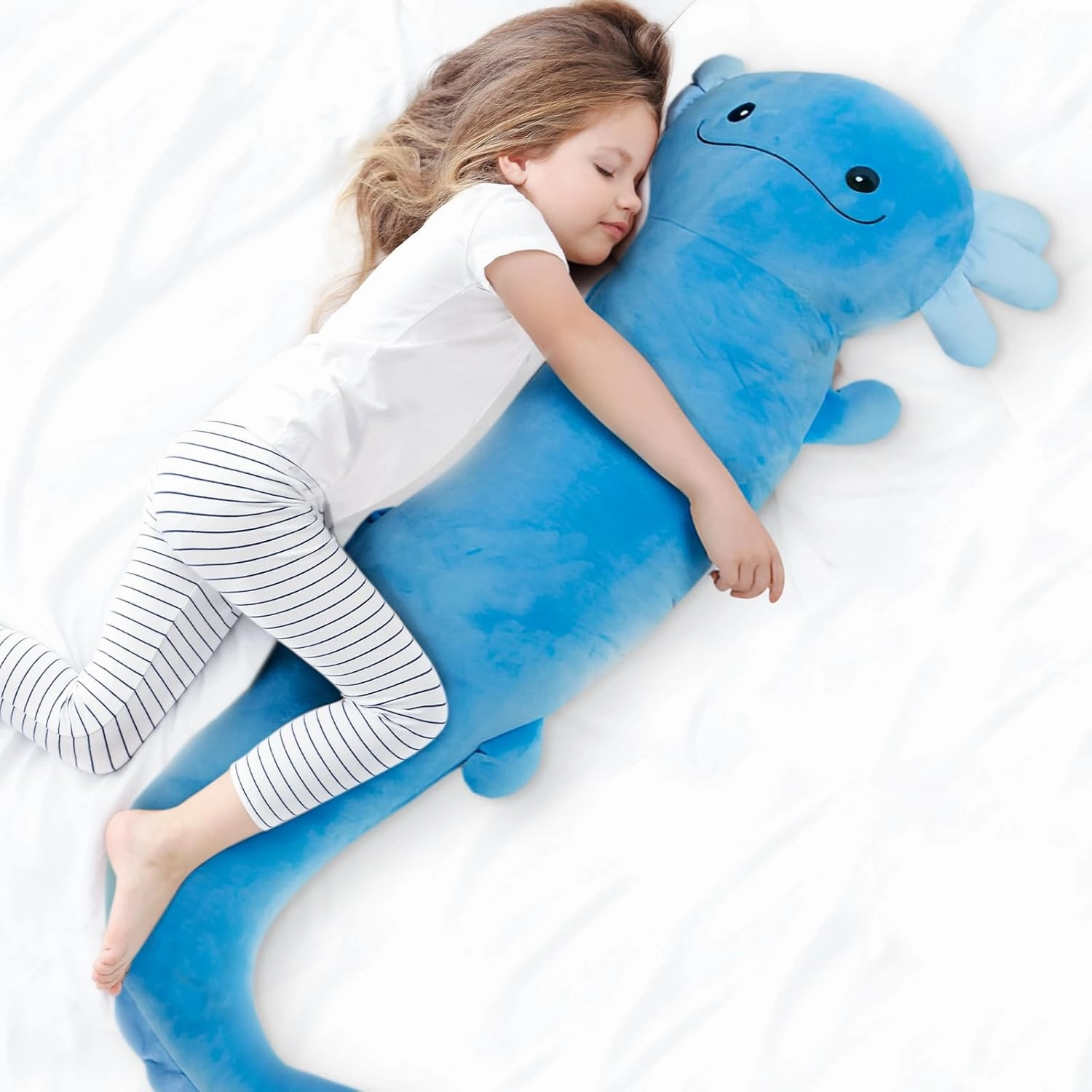 48 inch Giant Axolotl Plush Stuffed Animal, Big Blue Axolotl Glow in The Dark Fluorescent Plushies, Jumbo Salamander Body Pillow Gifts for Kids Adults, Birthday