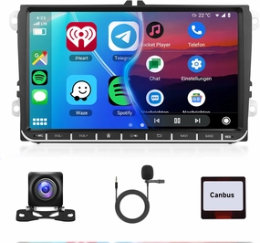 4 64G Android Car Radio Stereo for VW Passat Jetta Tiguan Golf MK5 MK6 T5 EOS Polo Touran Seat Sharan Carplay Android Auto, 9'' Touchscreen with Mirror Link WiFi Bluetooth GPS FM RDS DSP Rear Camera