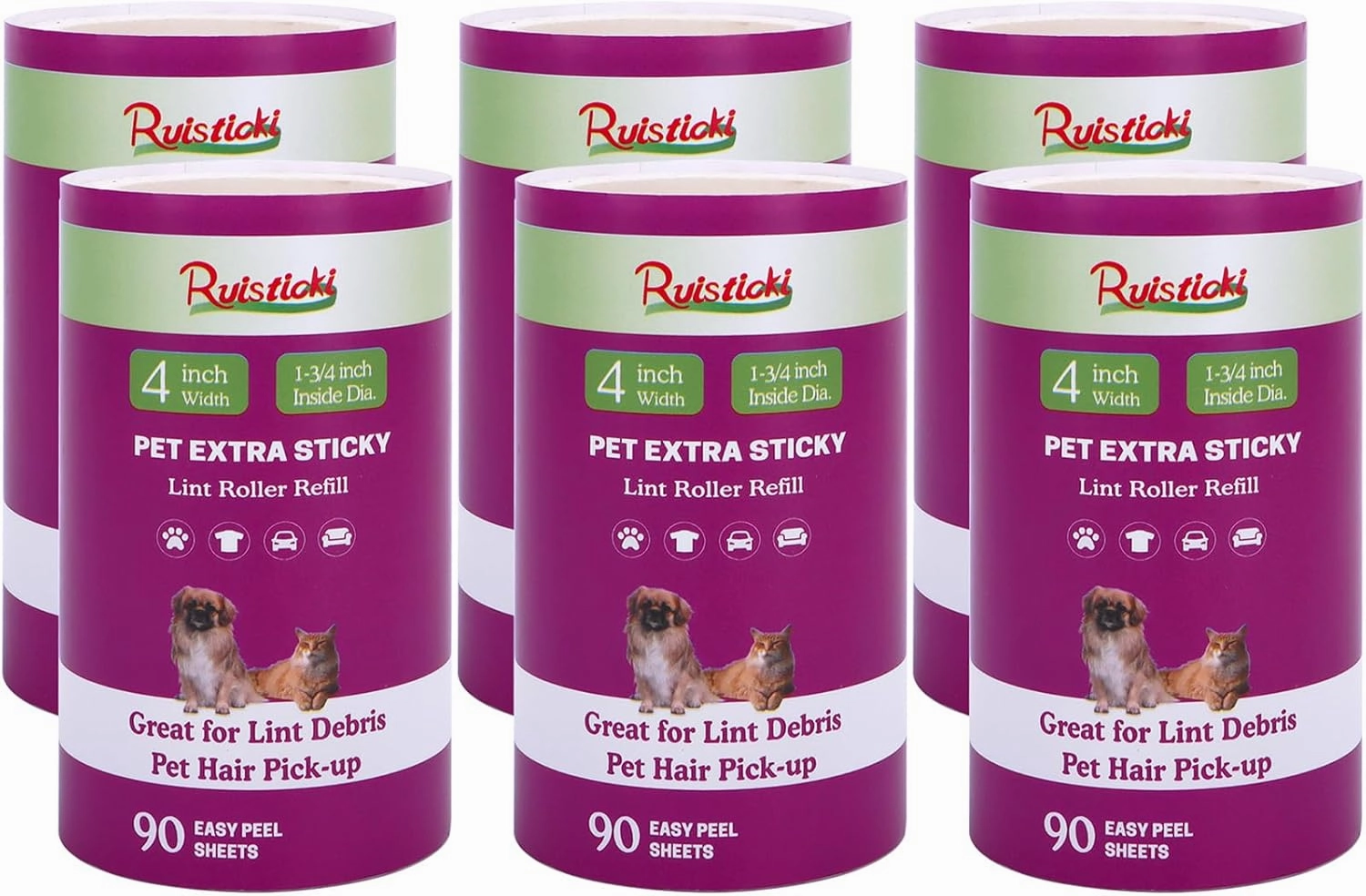 4 inch Lint Roller Refills Only Compatible with Scotch-Brite Pet Hair Pickup Extra Sticky Lint Roller for Couches Clothes and More 90 Sheets per Refill 6 Pack 540 Easy-Tear Adhesive Sheets Total