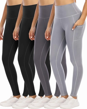 4 Pack Leggings with Pockets for Women,High Waist Tummy Control Workout Yoga Pants