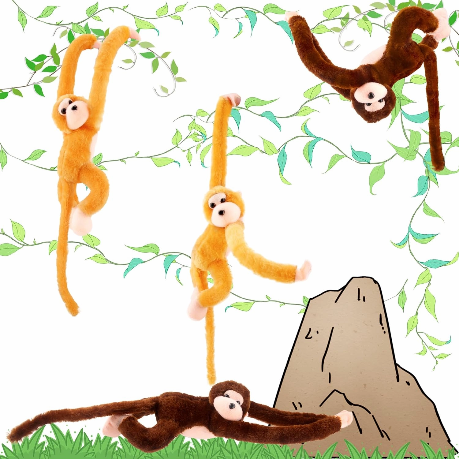 4 Pcs Stuffed Hanging Monkey Plush Hanging Monkey Hanging Monkey Stuffed Plush Toy for Jungle Forest Theme Room Christmas Easter Decorations Gift