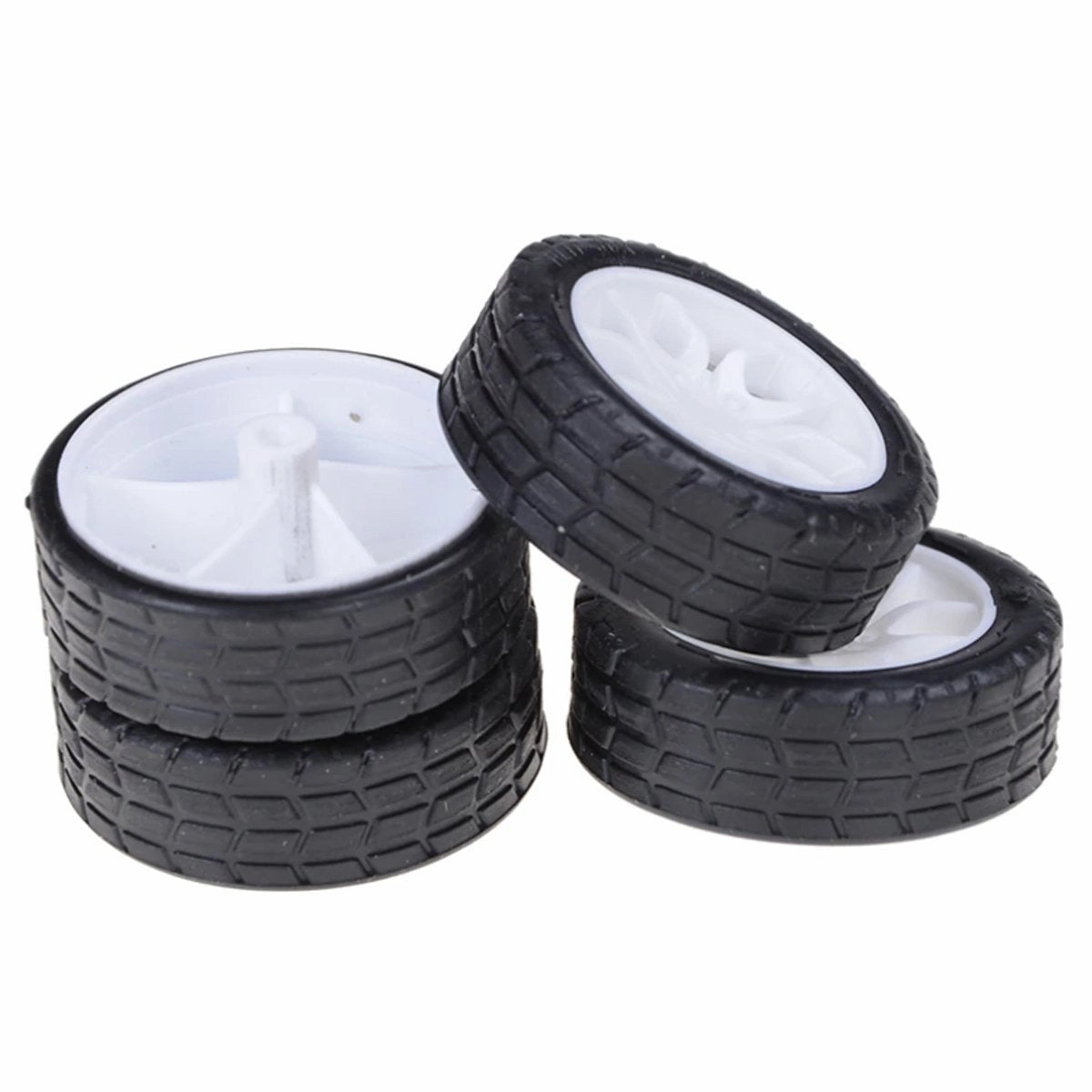 4pcs Mini Smart Car Tyres Wheels Black Rubber White Rims 20x8x1.9mm