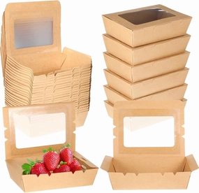 50 Pack Take Out Food Containers Kraft Brown, 40 Oz Disposable To Go Box Containers With Window, Microwaveable Lunch Meal Box Food Boxes Leak Resistant, For Restaurant, Party, Concession Stand, Picnic