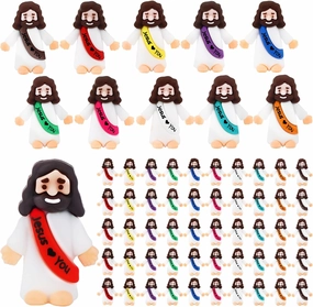 50Pcs Little Jesus Figures Bulk Mini Jesus Love You Figurines Tiny Small Rubber Baby Jesus Toys to Hide Pocket Miniature Jesus Easter Egg Fillers Stuffers Baptism Gift Religious Party Favors
