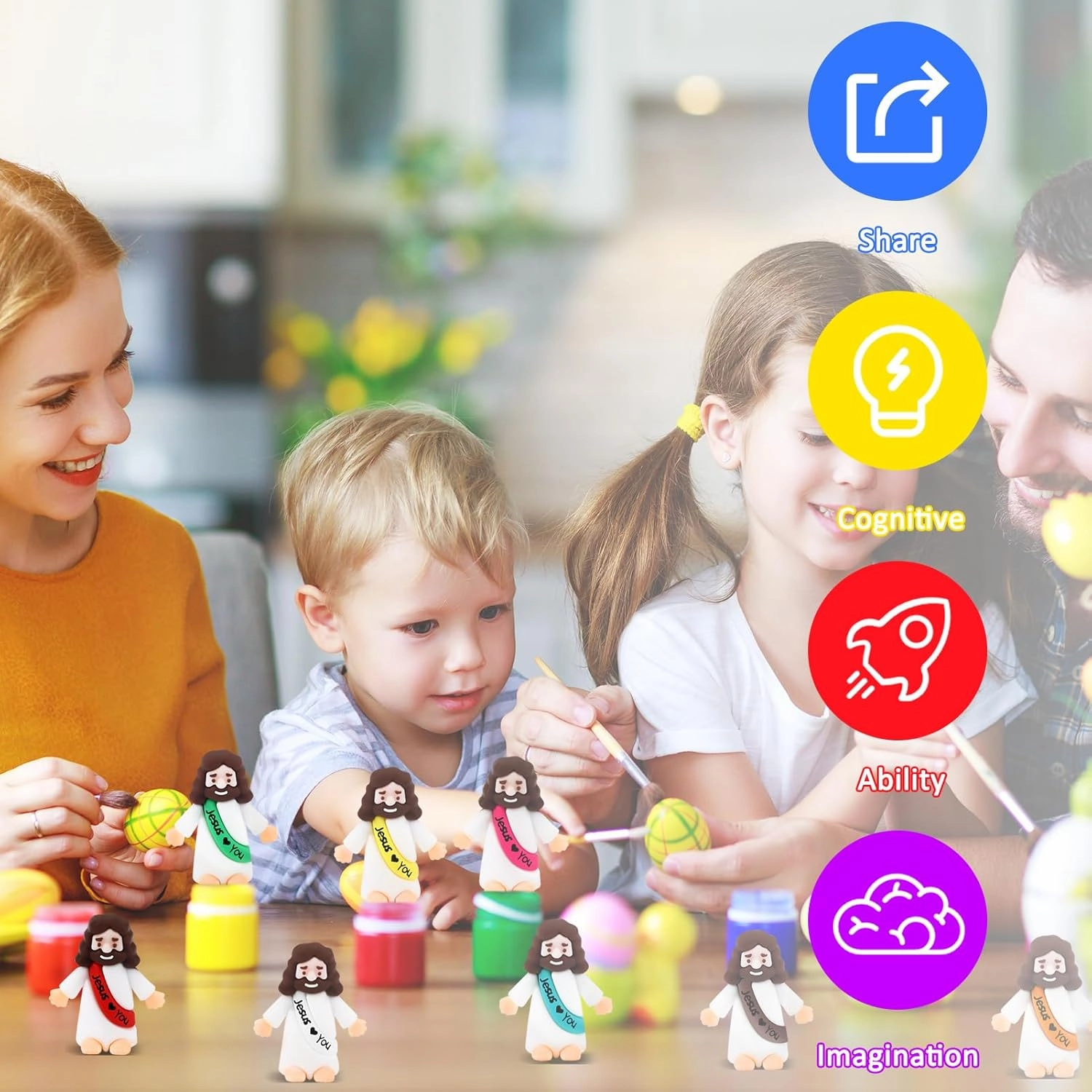 50Pcs Little Jesus Figures Bulk Mini Jesus Love You Figurines Tiny Small Rubber Baby Jesus Toys to Hide Pocket Miniature Jesus Easter Egg Fillers Stuffers Baptism Gift Religious Party Favors