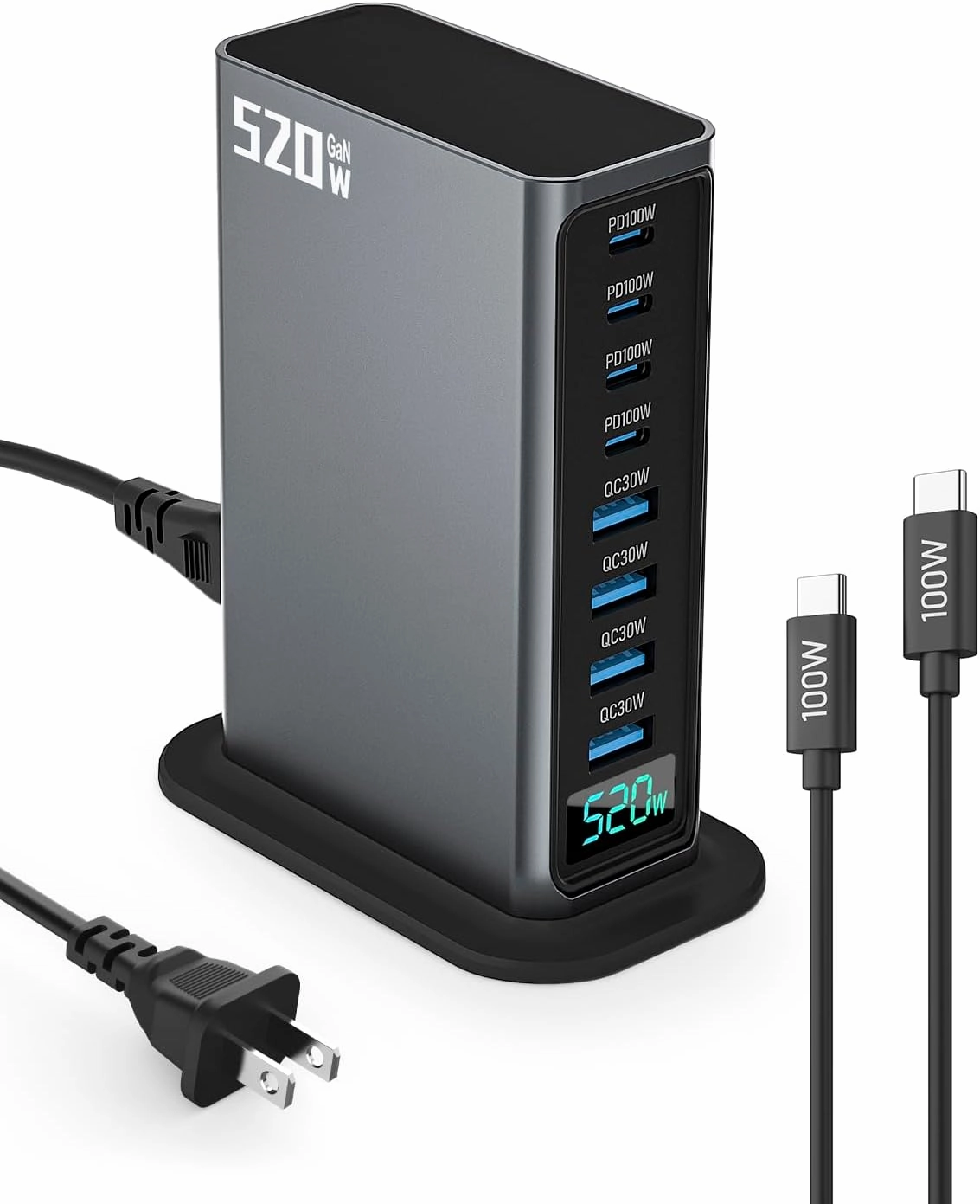 520W USB C Charger Block, 8 Ports GaN Fast Charging Station Hub, PD 100w Type C & USB A Laptop Desktop Charger Adapter for MacBook Air/Pro, DELL, iPhone, iPad, Samsung, Travel Home Office Use
