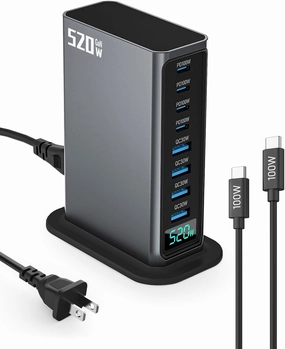 520W USB C Charger Block, 8 Ports GaN Fast Charging Station Hub, PD 100w Type C & USB A Laptop Desktop Charger Adapter for MacBook Air/Pro, DELL, iPhone, iPad, Samsung, Travel Home Office Use