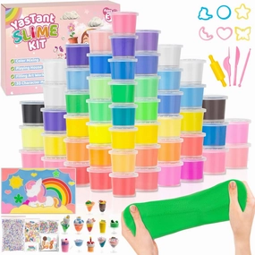 56 Pack Butter Slime Kit for Girls and Boys Ages 3-12, Non Sticky Kids Slime Kits 3-12, Small Slime Party Favors with Charms, Cutters, and 4 Creative Playing Modes