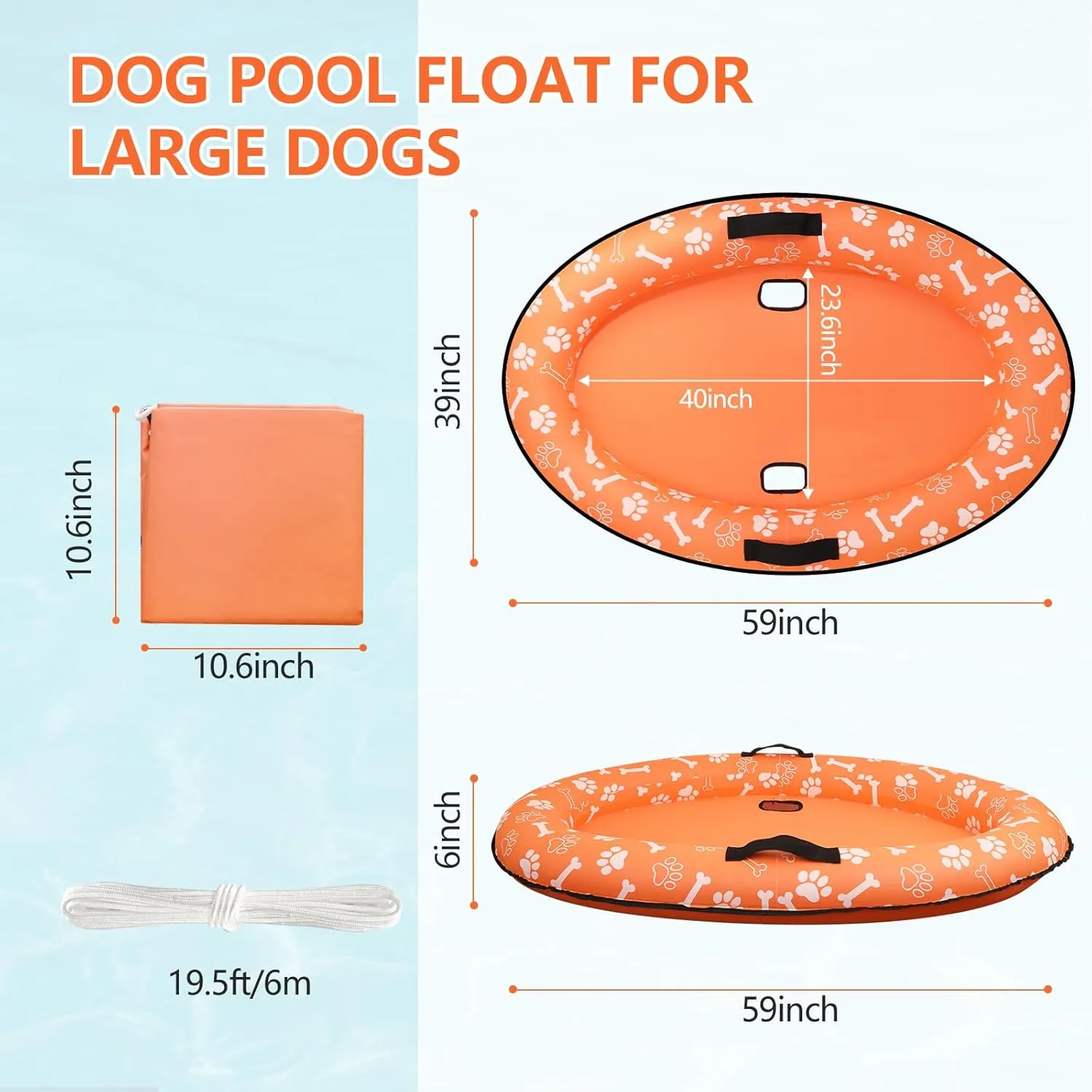 59'' x 39''Inflatable Dogs Pool Float with Rope - Tear Resistant Oxford Stable Support Puppy Floating Raft,Inflatable Summer Doggies Raft Toy for Small Medium Large Dogs Up to 88lb