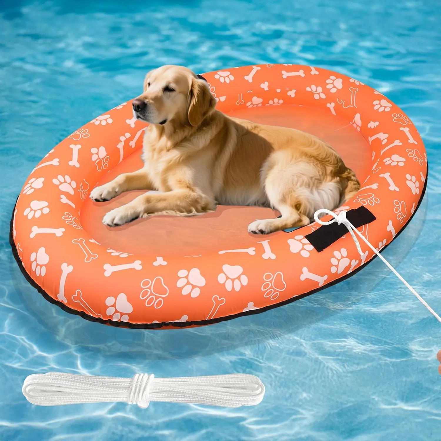 59'' x 39''Inflatable Dogs Pool Float with Rope - Tear Resistant Oxford Stable Support Puppy Floating Raft,Inflatable Summer Doggies Raft Toy for Small Medium Large Dogs Up to 88lb