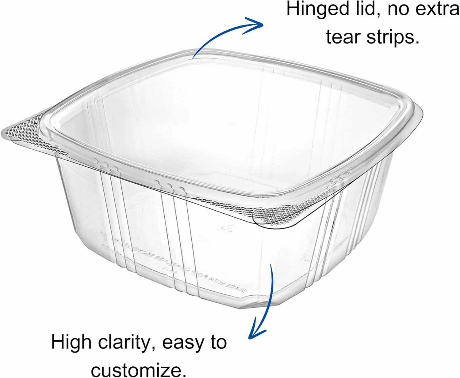 64oz RPET Clear Hinged Lid Deli Container - 200Pcs