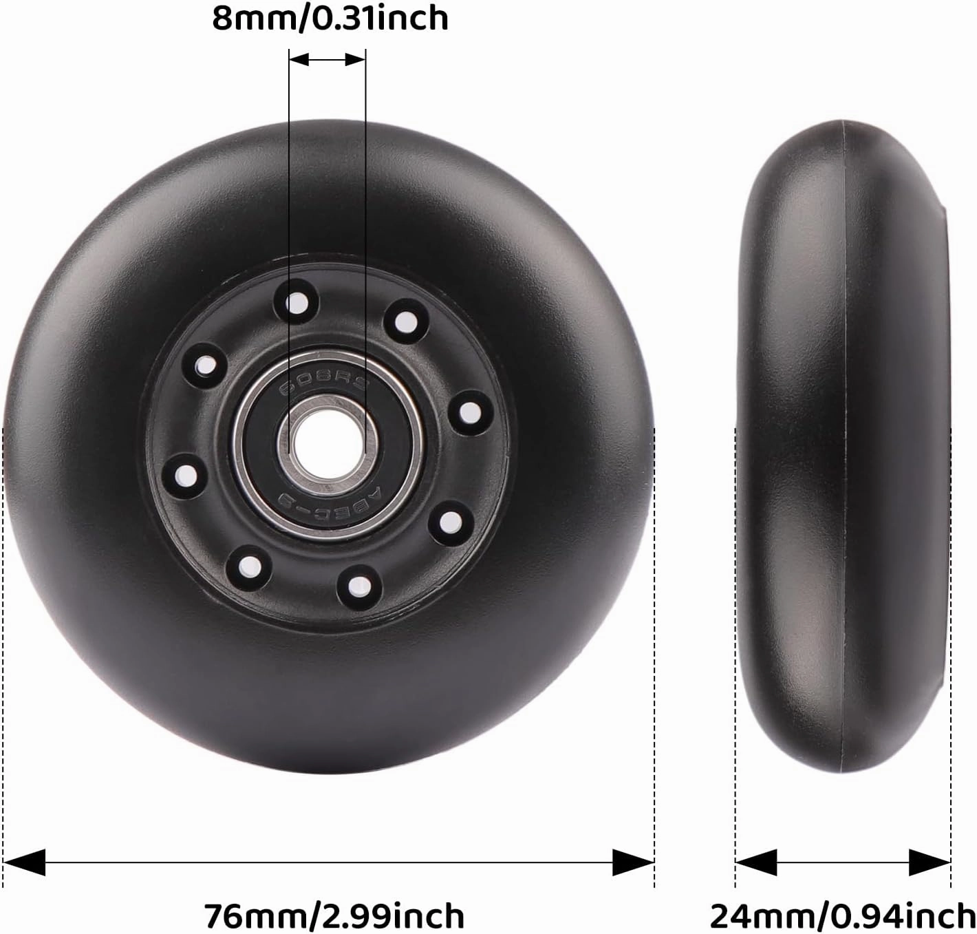 76x24mm PU Replacement Wheels 90A Caster Board Wheels for Razor Ripstik RipRider 360 FlashRider PowerRider Ripsurf Waveboard (Black)