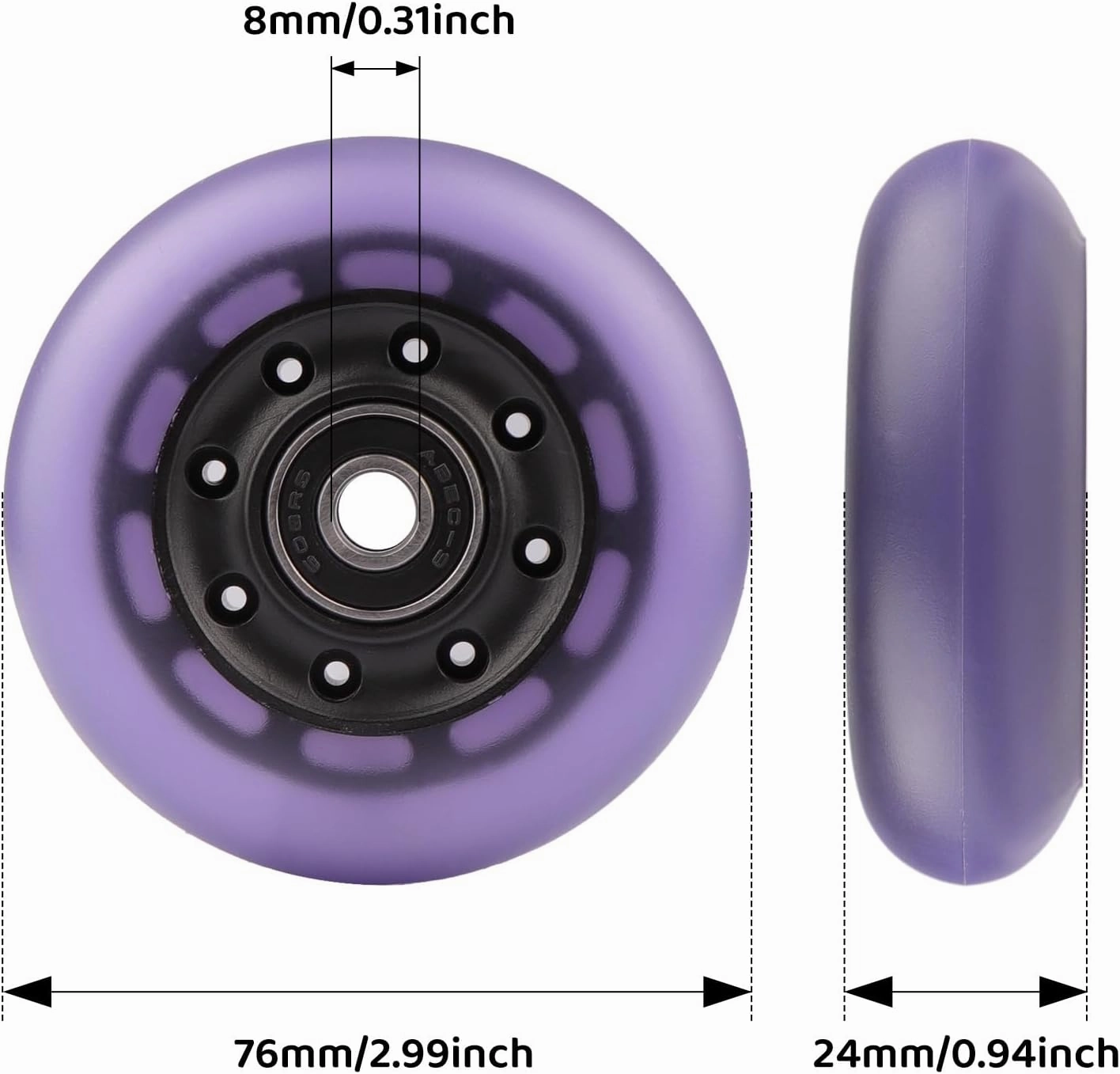 76x24mm PU Replacement Wheels 90A Caster Board Wheels for Razor Ripstik RipRider 360 FlashRider PowerRider Ripsurf Waveboard (Light Purple)