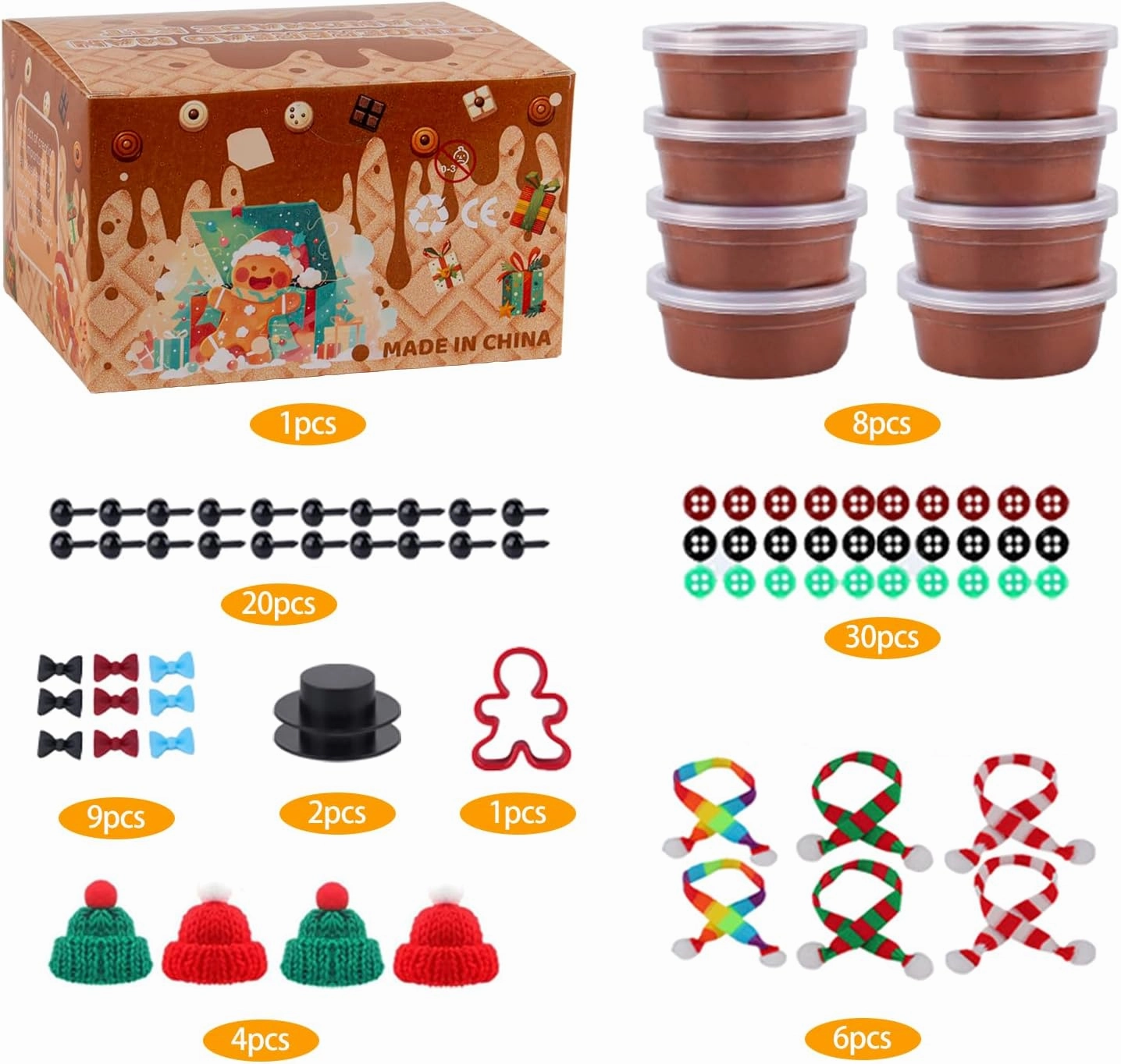 8Pack Christmas Gingerbread Man DIY Crafts Kit - Air Dry Clay Gingerbread Crafts for Kids - Creative Air Dry Clay Modeling Indoor Decorations - Kids Gingerbread Man Gift for School Winter Party
