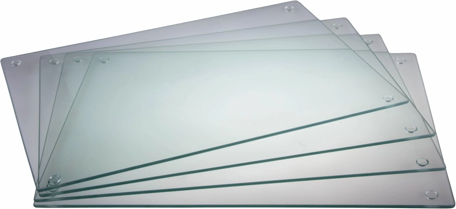 9.75 x 6 inch Rectangle Glass Cutting Board Bundle by Clever Chef - 4 Non Slip, Shatter-Resistant, Durable, Stain-Resistant, and Dishwasher Safe