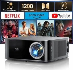 [1200 ANSI/Netflix-Licensed/36W Dolby Audio] Smart Projector with WiFi 6 and 2-Way Bluetooth, Auto Focus & Keystone, TOPTRO X9 4K Supported Outdoor Movie Projector, Gray
