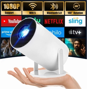[Auto Keystone]HY300Pro Portable Mini Projector with Wi-Fi Bluetooth USB HDMI, Full HD 1080P 4K Support, Built-in Android Netflix & YouTube Ready, Home movie theater, Kids Gift,Phone & PC Mirroring