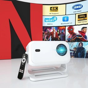 【Netflix-Licensed & Auto Focus/Keystone】Smart Projector with Wifi and Bluetooth, Native 1080P 4K Support Outdoor Movie Projector, Home Ceiling Portable Mini Projector with Stand TV Cast
