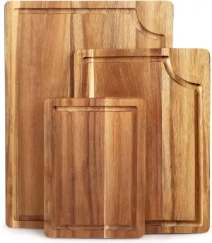 Acacia Wood Cutting Board Set with Juice Groove (3 Pieces), Organic Wooden Cutting Boards for kitchen, Butcher Block Cutting Board for Meat, Vegetable, Wooden Chopping Board 15x10, 12x8, 9x6 inch