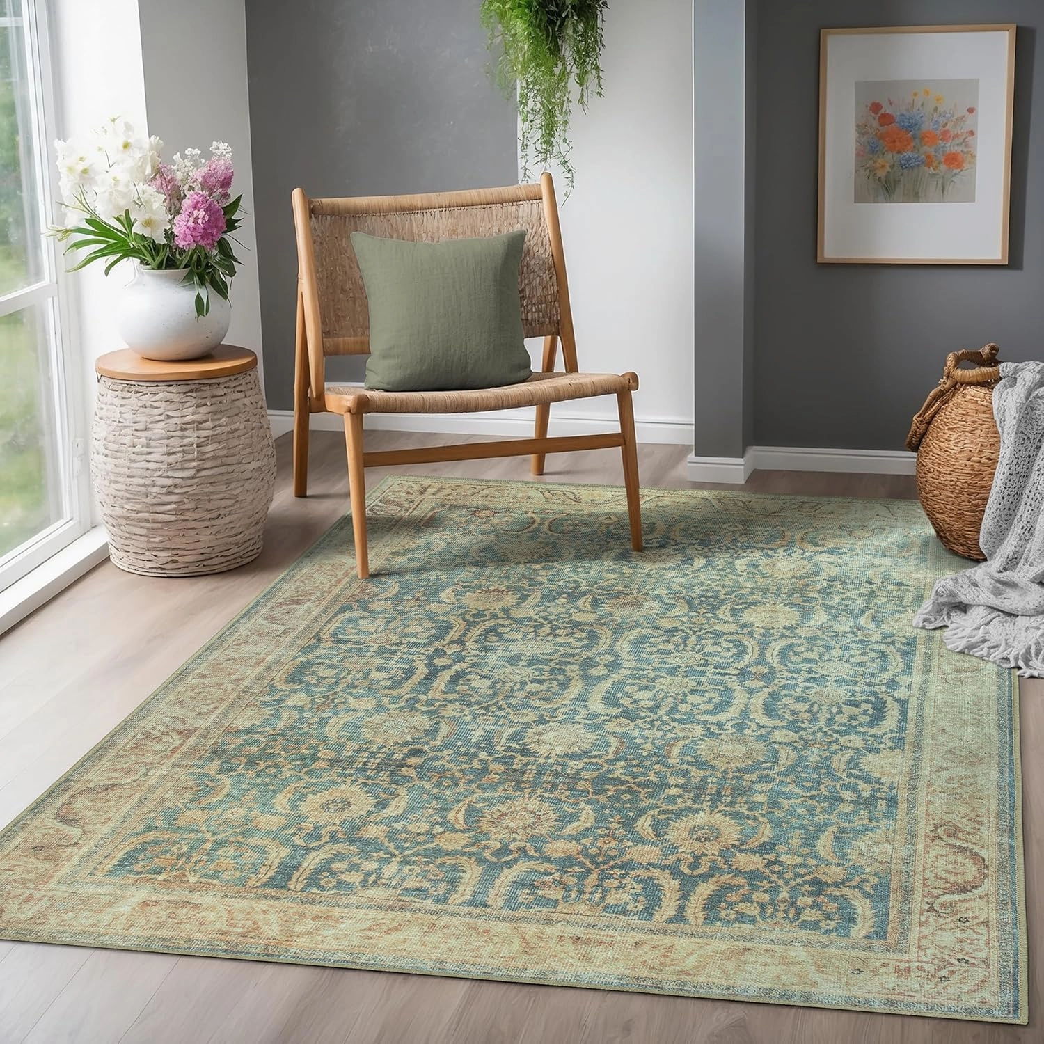 Adiva Rugs 3x5 Machine Washable Area Rug with Non Slip Backing for Living Room Bedroom Bathroom Kitchen Mats for Floor Decor Anti Fatigue Non Skid Door Carpet (Multi, 3' x 5')