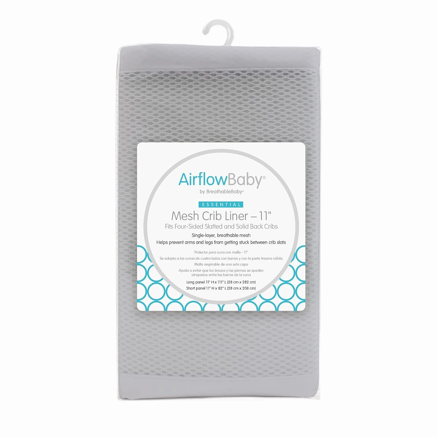 AirflowBaby Breathable Mesh Liner for Full-Size Cribs, 11"H (28cm) Essential 2mm Mesh, Gray (Size 4FS Covers 3 or 4 Sides)