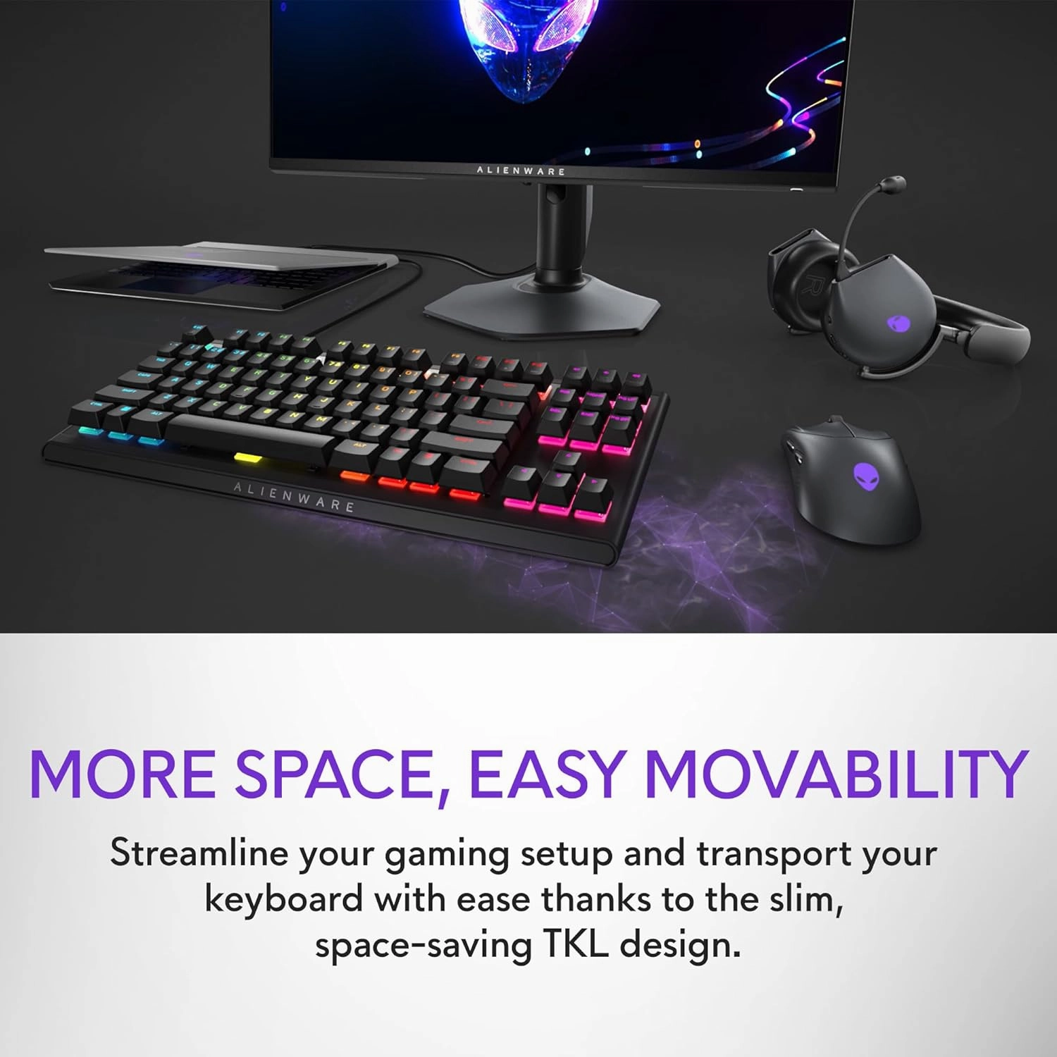 Alienware Low-Profile RGB Gaming Keyboard AW510K, AlienFx Per Key RGB LED Color Backlighting, Media CONTROLS & USB Passthrough, Cherry MX Low Profile Red Switches