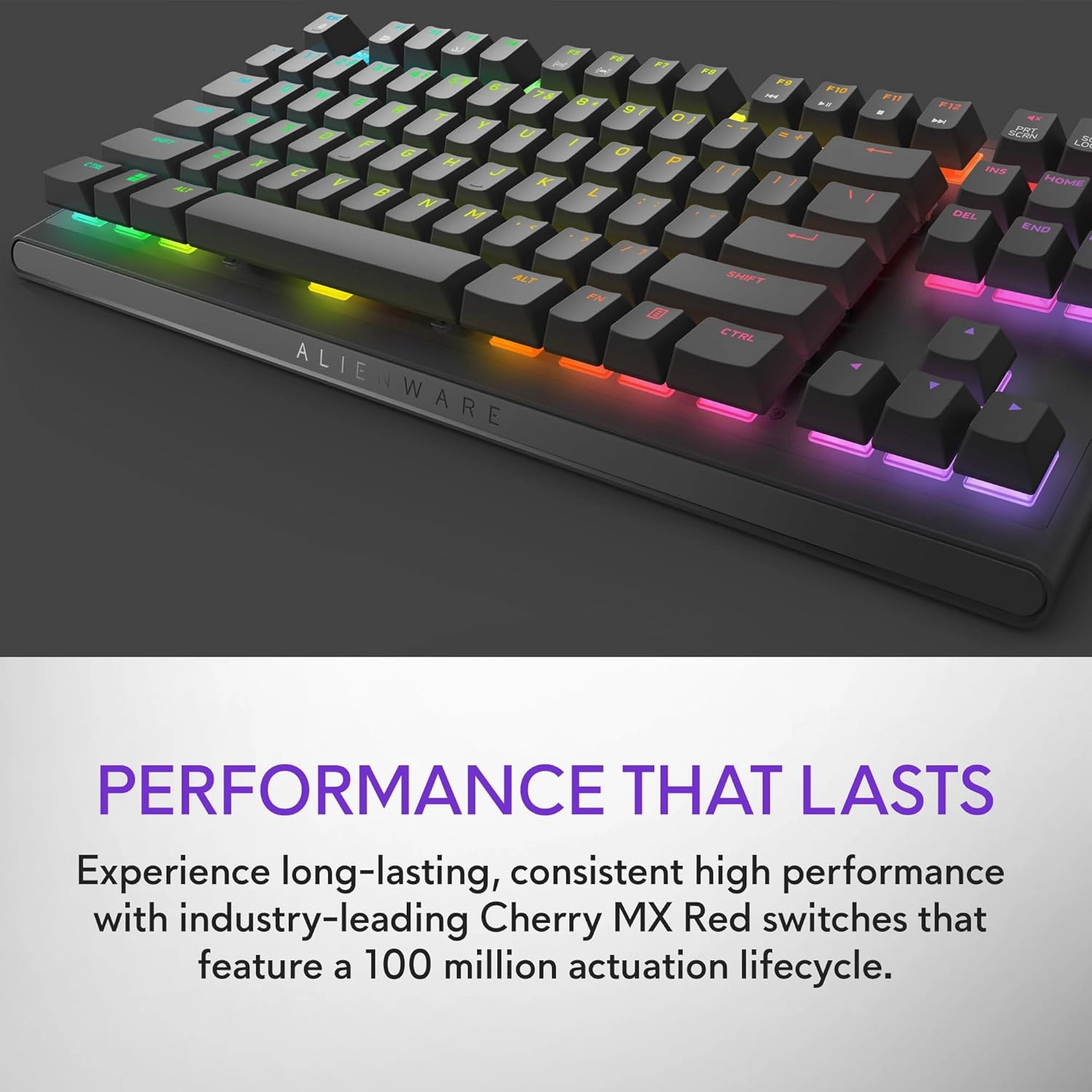 Alienware Low-Profile RGB Gaming Keyboard AW510K, AlienFx Per Key RGB LED Color Backlighting, Media CONTROLS & USB Passthrough, Cherry MX Low Profile Red Switches