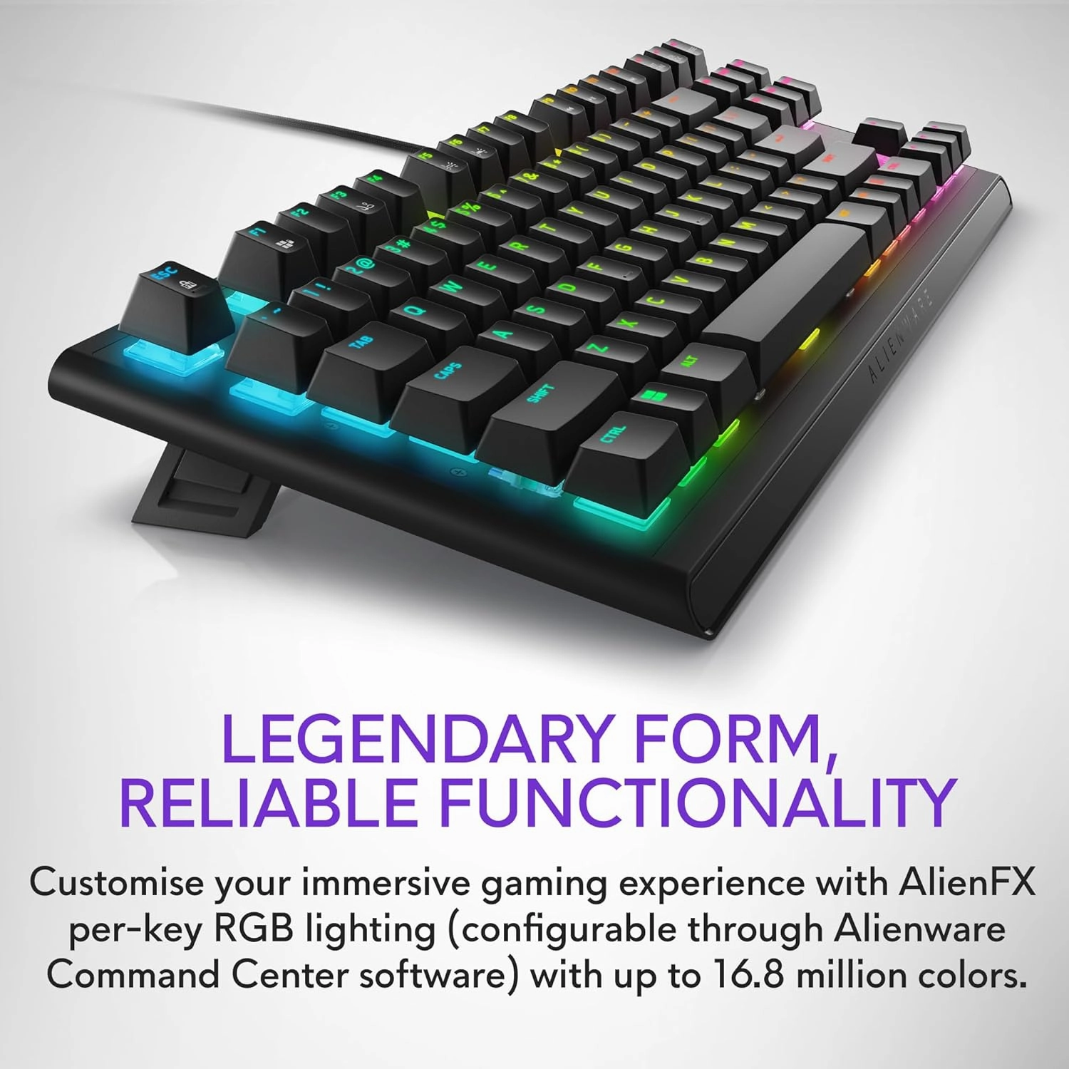 Alienware Low-Profile RGB Gaming Keyboard AW510K, AlienFx Per Key RGB LED Color Backlighting, Media CONTROLS & USB Passthrough, Cherry MX Low Profile Red Switches