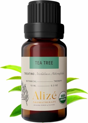 Alizé Tea Tree Essential Oil, USDA Certified Organic 100% Natural & Pure Undiluted Essential Oils for Diffusers for Home, Aromatherapy Oils, Diffuser Oils Scents, Cleansing, Soothing, 10ml-0.33 fl oz