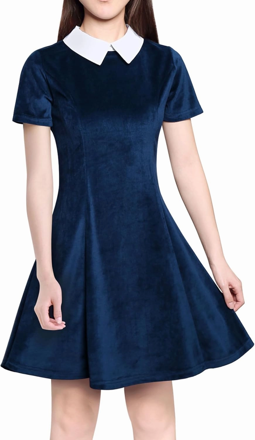 Allegra K Women's Short Sleeve Peter Pan Collar Cute Dress Casual Flare Skater Mini Dress Maid Costume