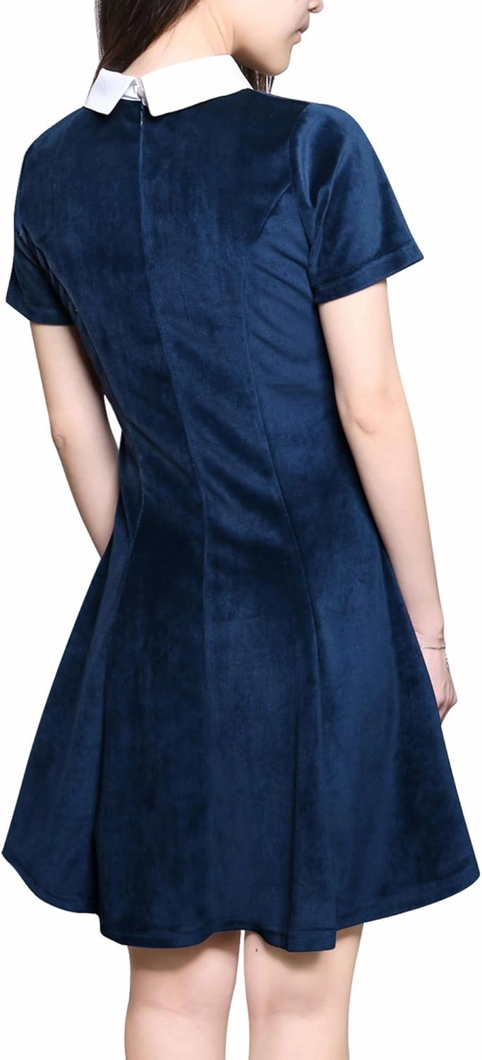 Allegra K Women's Short Sleeve Peter Pan Collar Cute Dress Casual Flare Skater Mini Dress Maid Costume