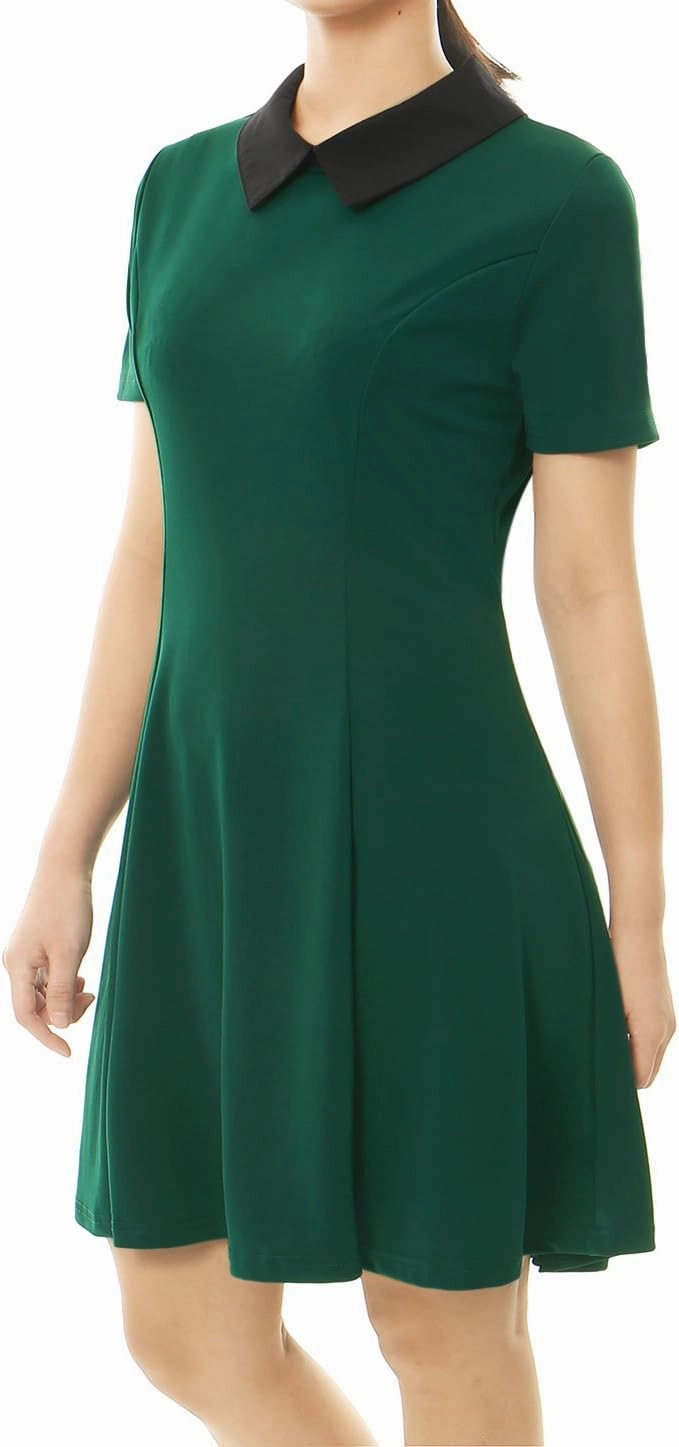 Allegra K Women's Short Sleeve Peter Pan Collar Cute Dress Casual Flare Skater Mini Dress Maid Costume