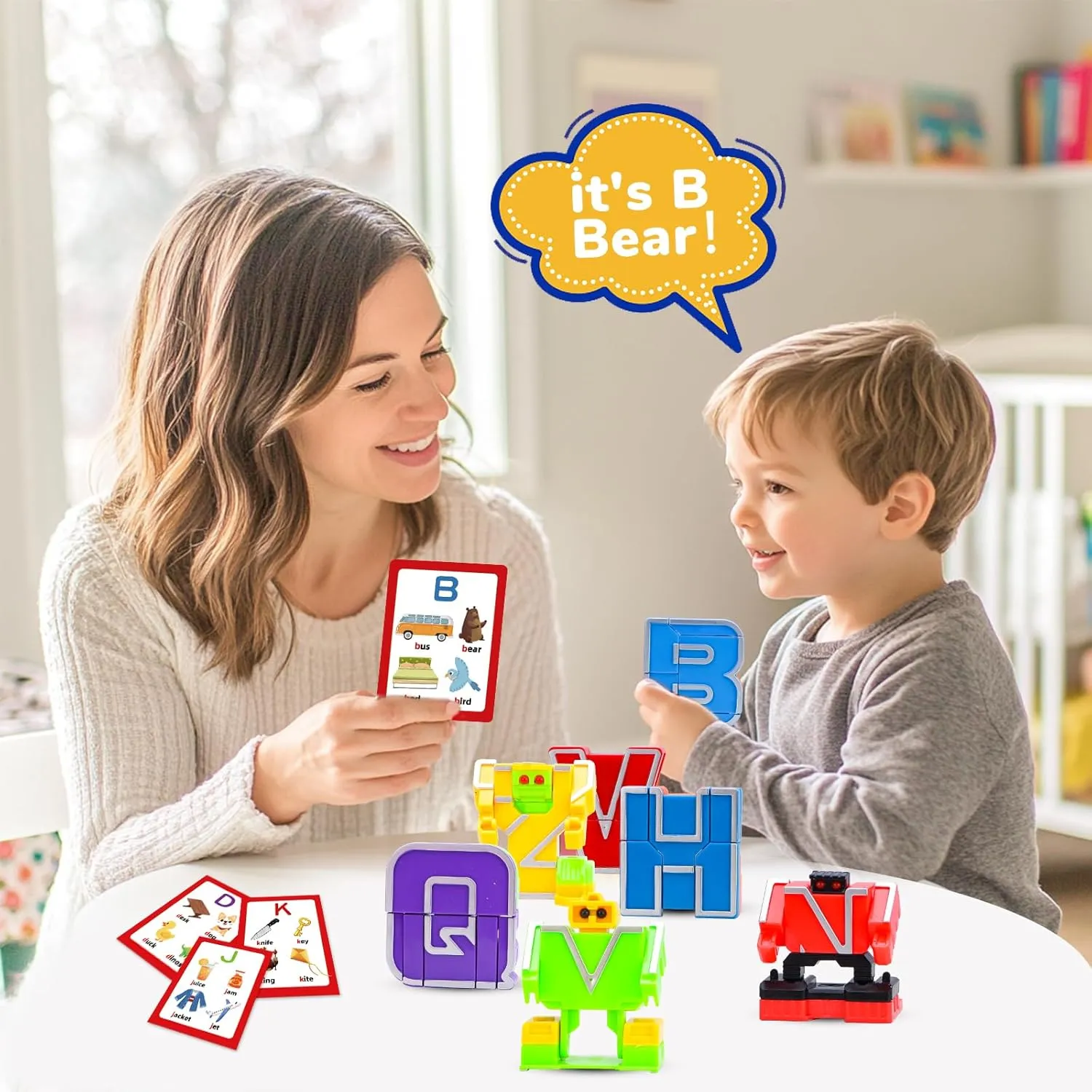 Alphabet Robots Transforming Toys with 26 Phonics Cards & Storage Box - ABC Learning Robots for Kids Ages 3-7 Boys and Girls Birthday Gifts