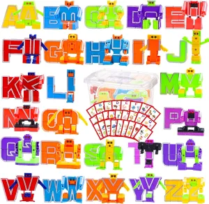 Alphabet Robots Transforming Toys with 26 Phonics Cards & Storage Box - ABC Learning Robots for Kids Ages 3-7 Boys and Girls Birthday Gifts