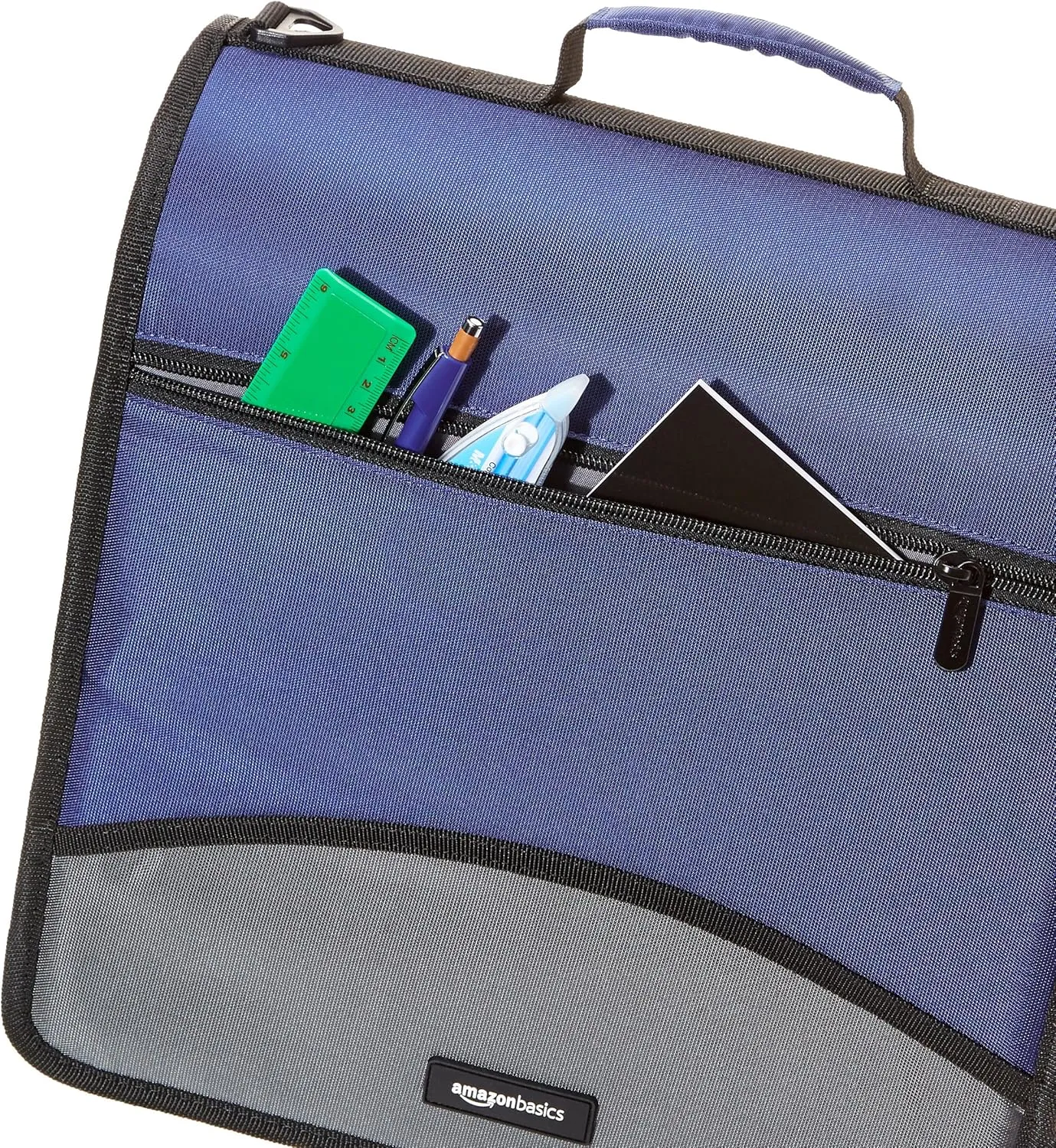 Amazon Basics Durable 3 Ring Zipper Binder for School, O-Ring Closure - Large Capacity, 4 inches, Office, Blue