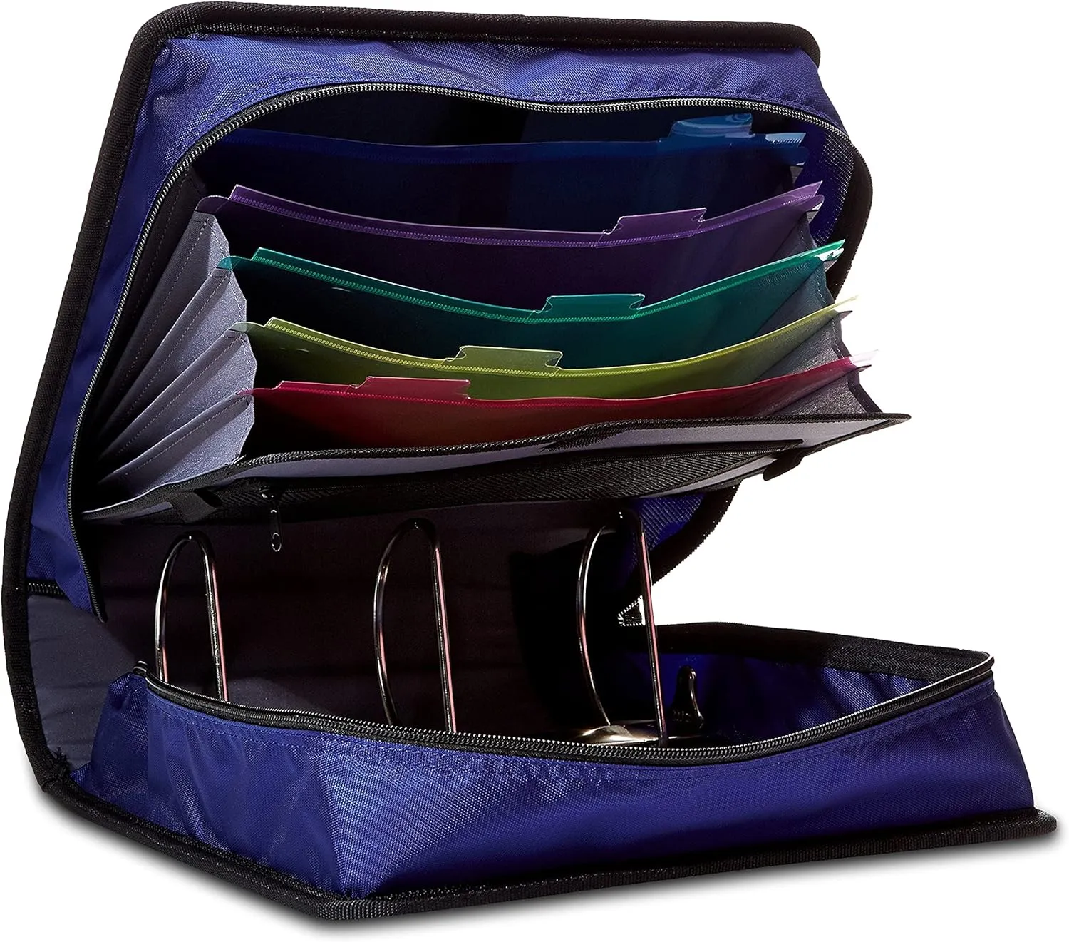 Amazon Basics Durable 3 Ring Zipper Binder for School, O-Ring Closure - Large Capacity, 4 inches, Office, Blue