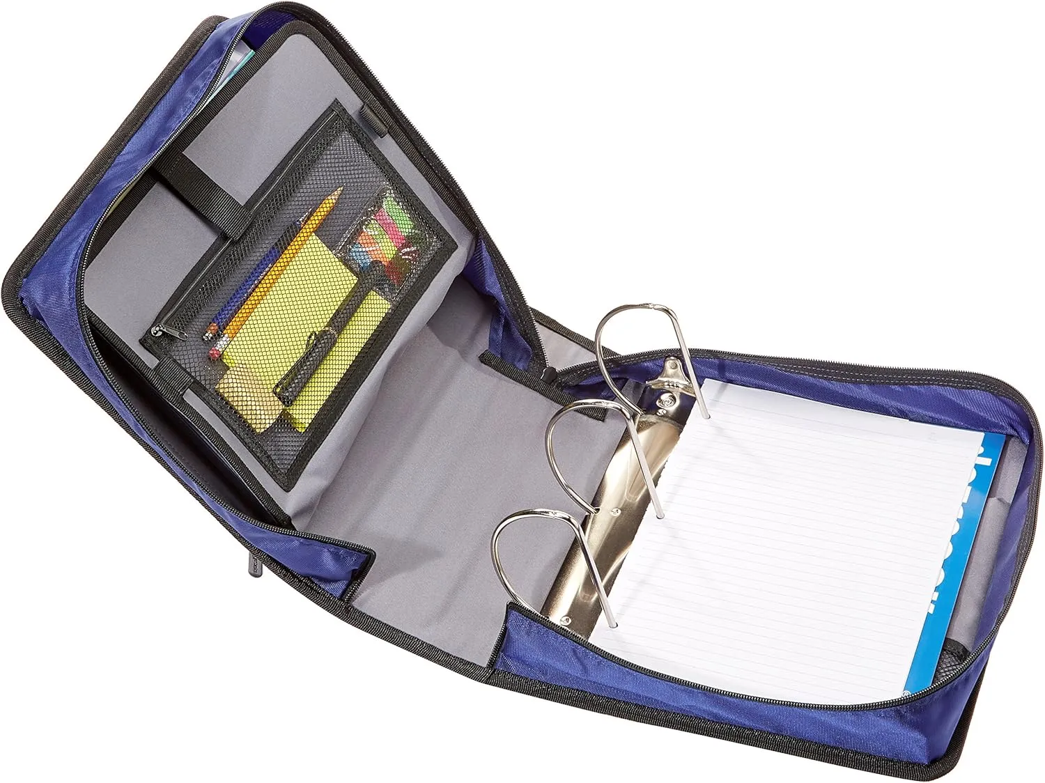 Amazon Basics Durable 3 Ring Zipper Binder for School, O-Ring Closure - Large Capacity, 4 inches, Office, Blue